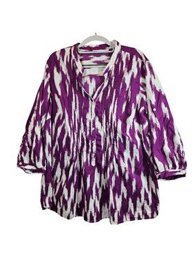 St. Johns Bay Womens 2X Cotton Tunic Size 2X Purple tab sleeve breathable bold